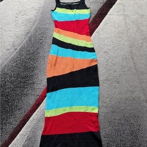 Akira Colorful Colorblock Knit Bodycon Slip Dress